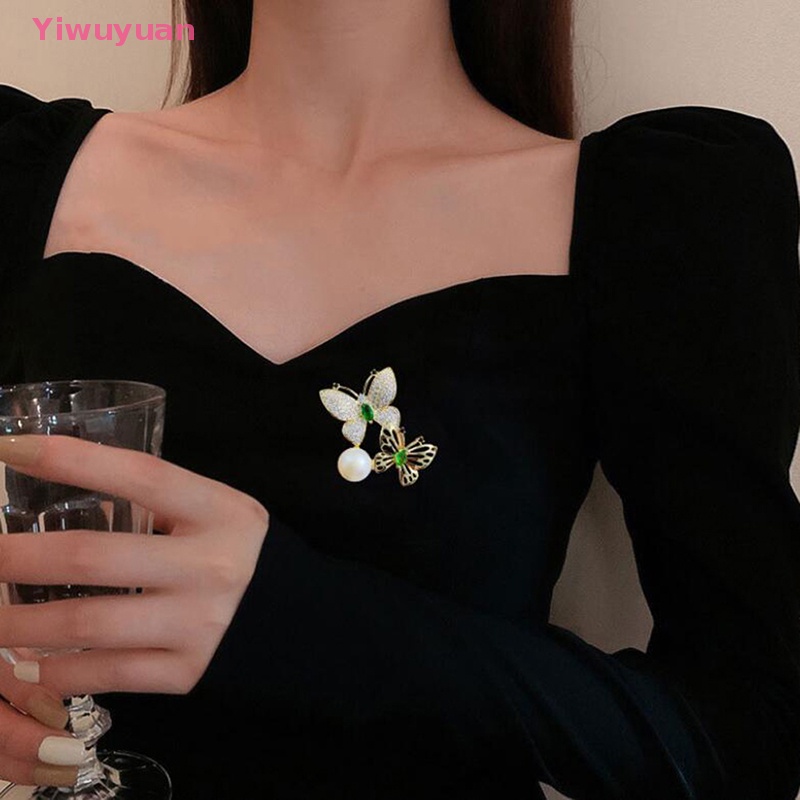 < Yiwuyuan > Ghim Cài Áo Hình Bướm Đính Đá Ngọc Trai Thanh Lịch Cho Nữ Jewellry