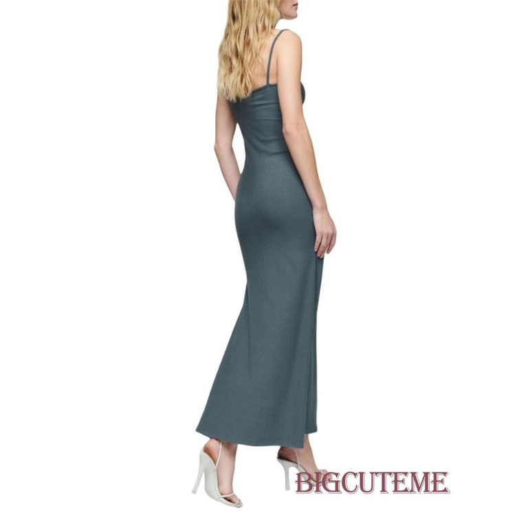 Đầm Hai Dây Dệt Kim Dáng Dài Màu Sắc Đơn Giản Thời Trang Mùa Hè Cho Nữ