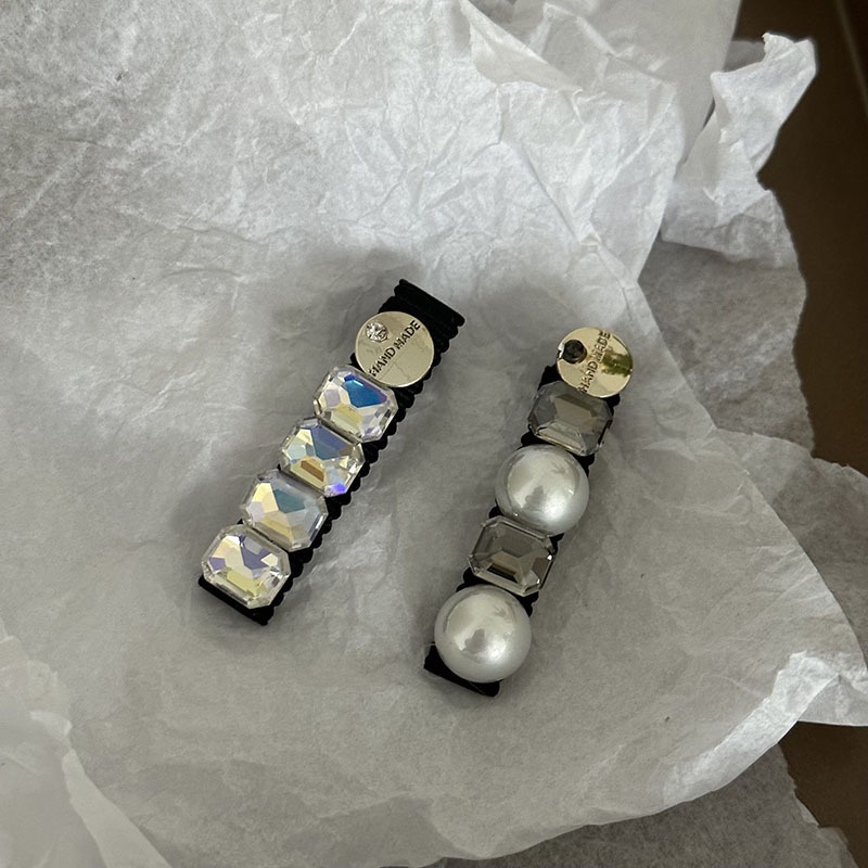 Kẹp Tóc Mỏ Vịt Đính Đá Ngọc Trai Trong Suốt Hình Chữ Nhật