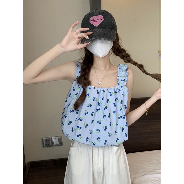 Áo Hai Dây Cổ Vuông Họa Tiết Hoa Thời Trang Mùa Hè Cho Nữ