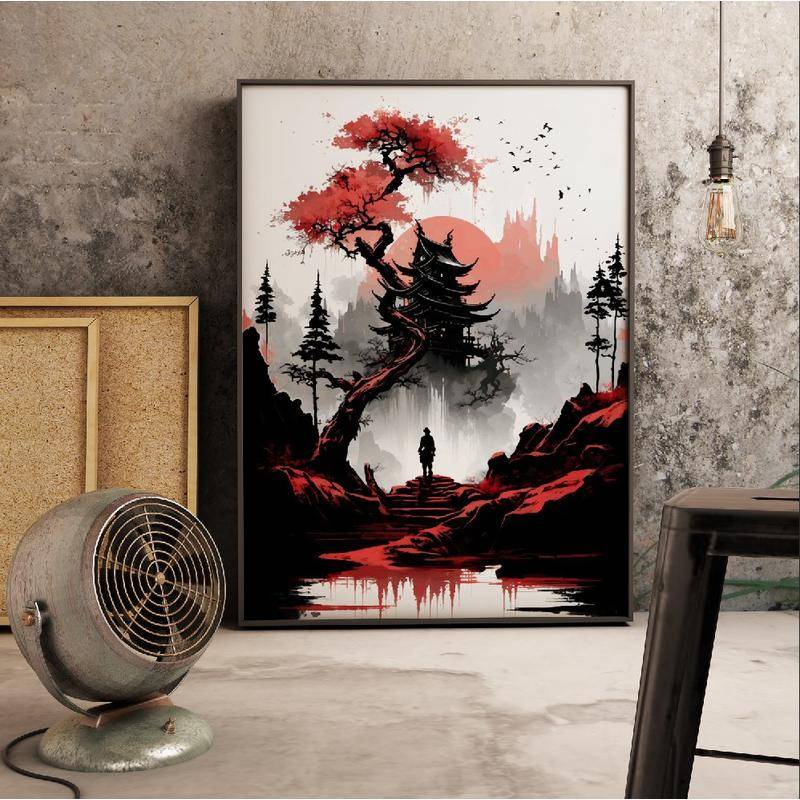 Tranh Vải Bạt Treo Tường In Hình Samurai Bushido Nhật Bản Trang Trí Nhà Cửa