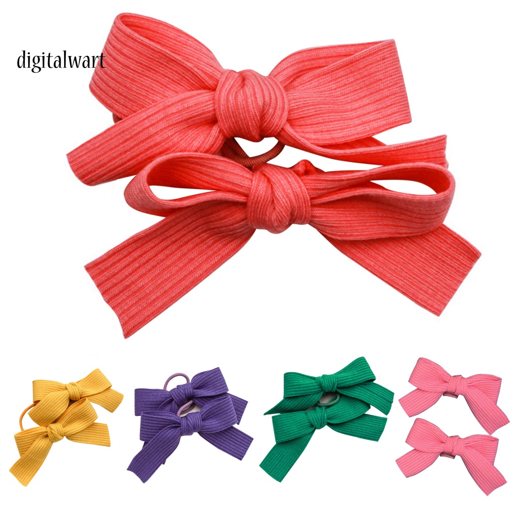 Kỹ Thuật Số| Set 2 Dây Cột Tóc Co Giãn Đính Nơ Dệt Kim Cho Nữ