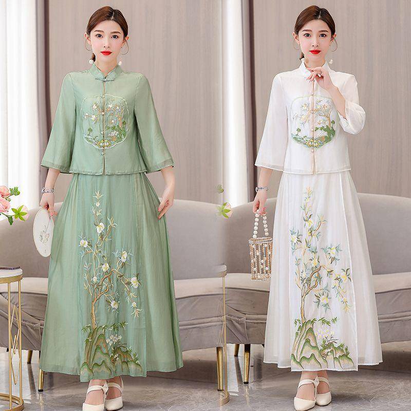 Set Áo Váy Qipao Cách Tân Thêu Họa Tiết Phong Cách Trung Hoa Cổ Điển Thời Trang Mùa Hè Hàng Ngày Mới 2023 Dành Cho Bạn Nữ