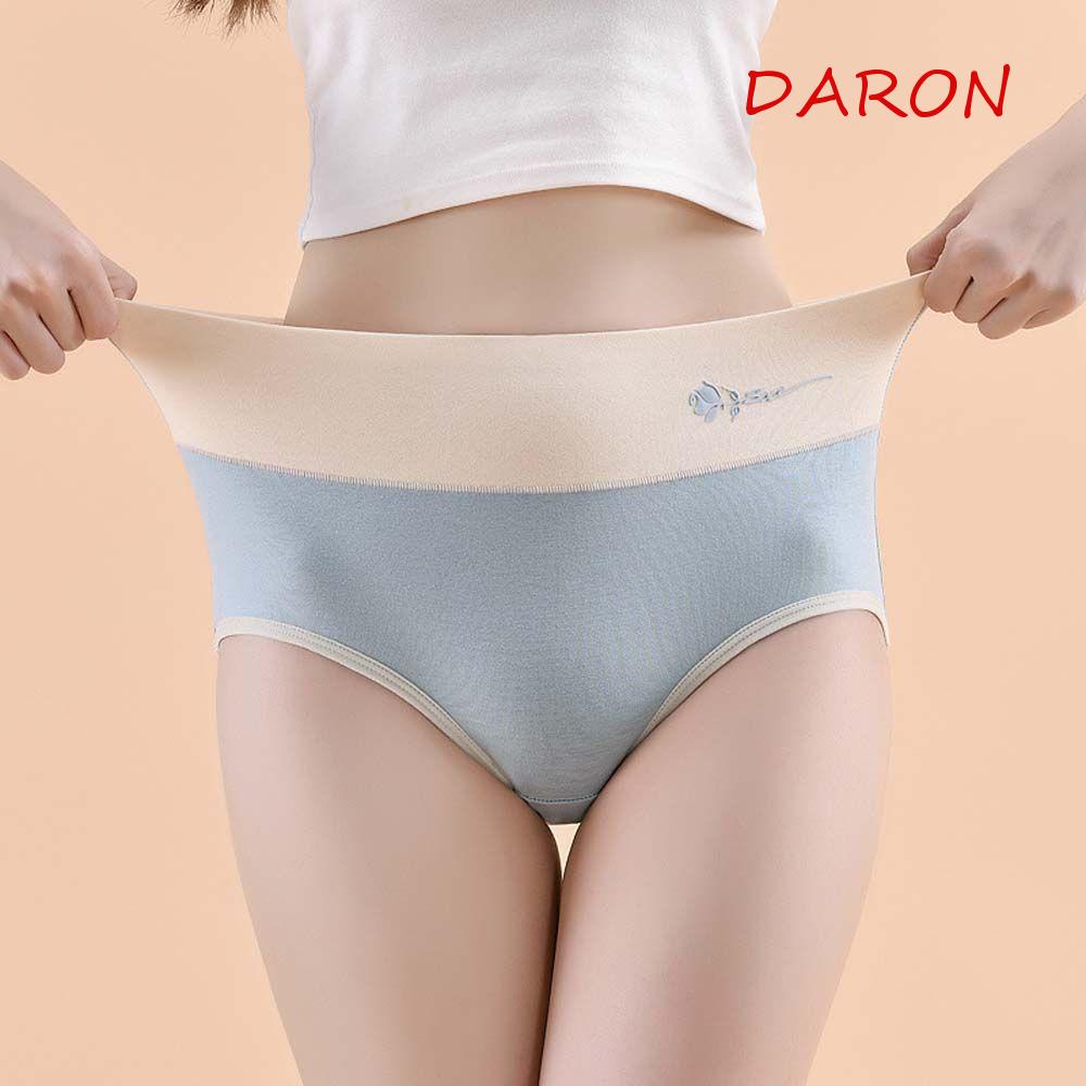 Quần Lót Cotton Lưng Cao Kháng Khuẩn Phối Màu Tương Phản Họa Tiết Hoa Hồng Plus Size Cho Nữ