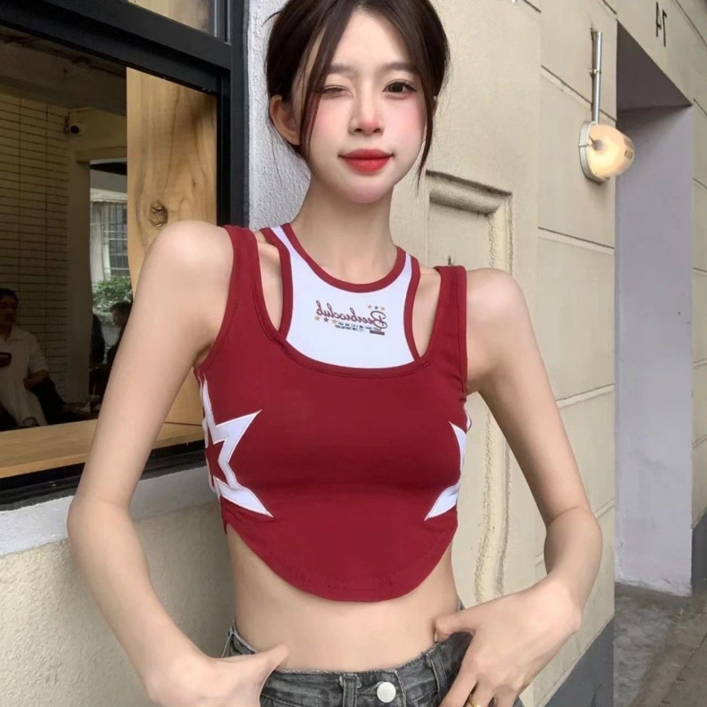 Áo Croptop Hai Dây Dáng Ôm In Họa Tiết Phong Cách Mỹ Thời Trang Mùa Hè Quyến Rũ Cho Nữ