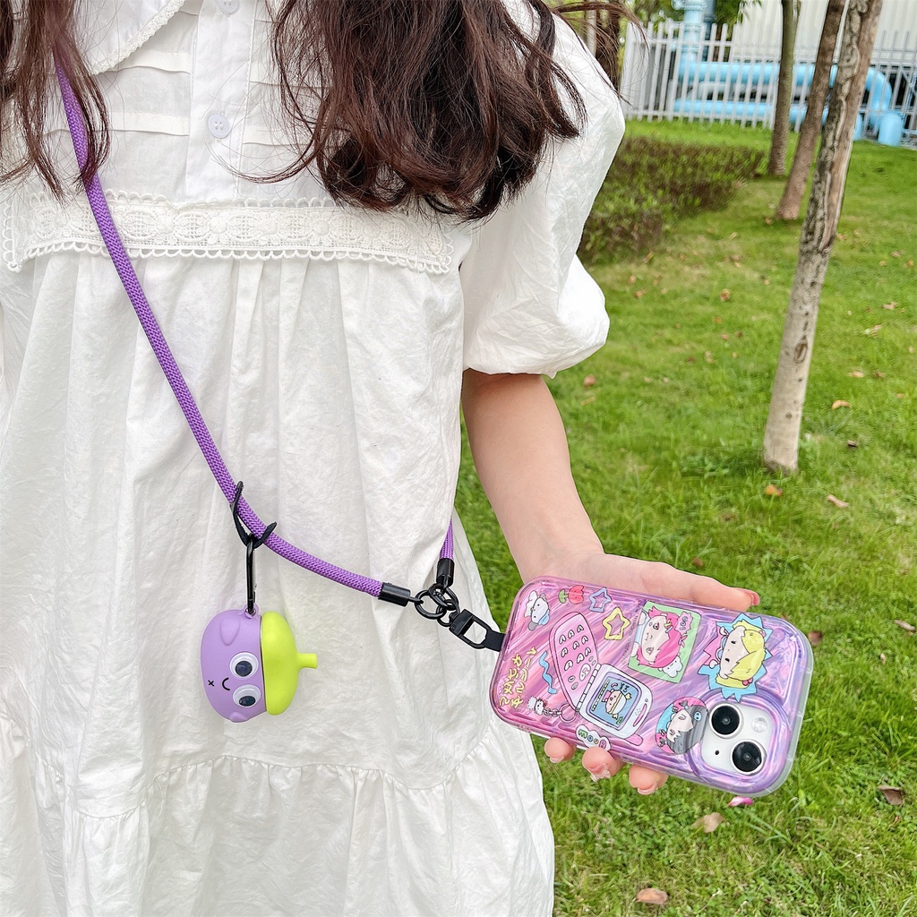 Dây Đeo Cổ Nylon Màu Trơn Có Ngăn Đựng Thẻ ID + Móc Chìa Khóa Cho iphone / airpods Ốp