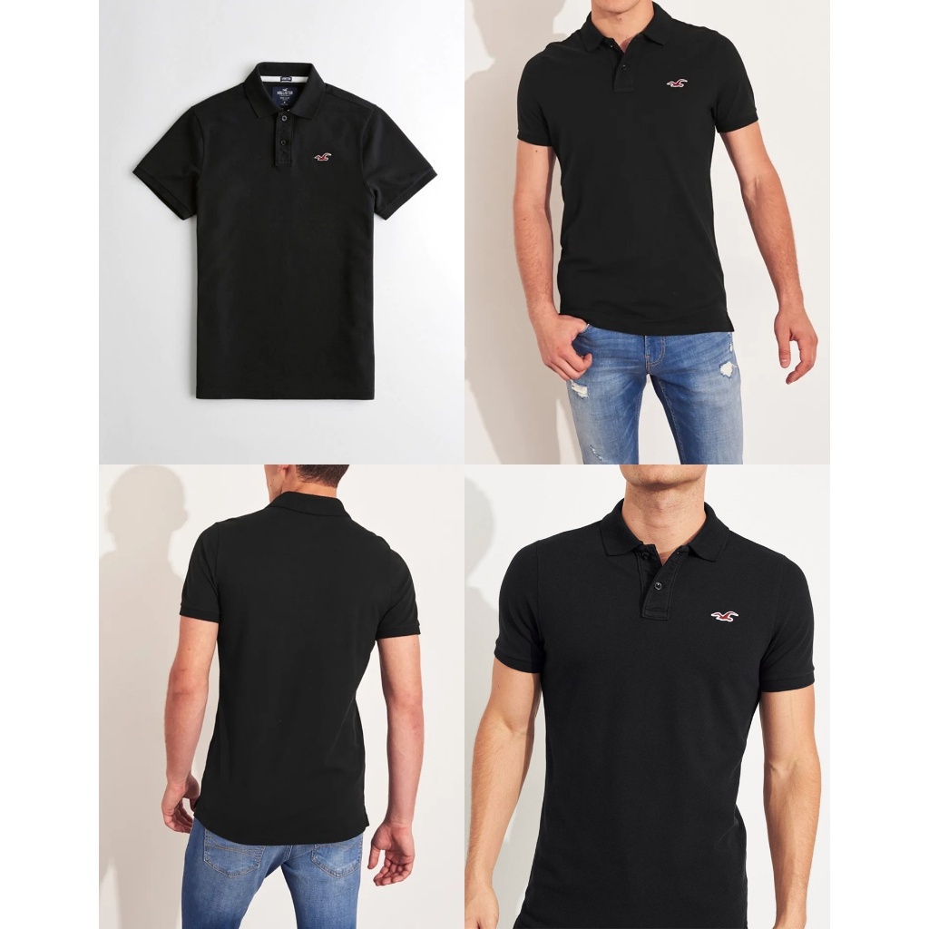 Áo thun nam Hollister HCO-P300 Stretch Slim Fit Polo là áo thun Hollister nam màu đen basic | 3242240341900