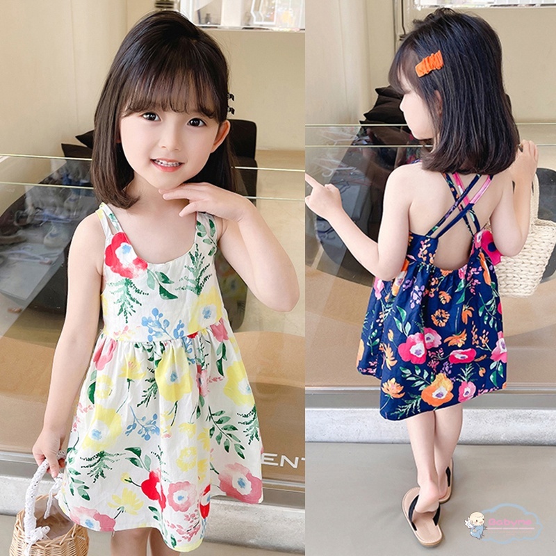 Đầm Không Tay In Hoa Phong Cách Hàn Quốc Thân Thiện Với Da Cho Bé Gái