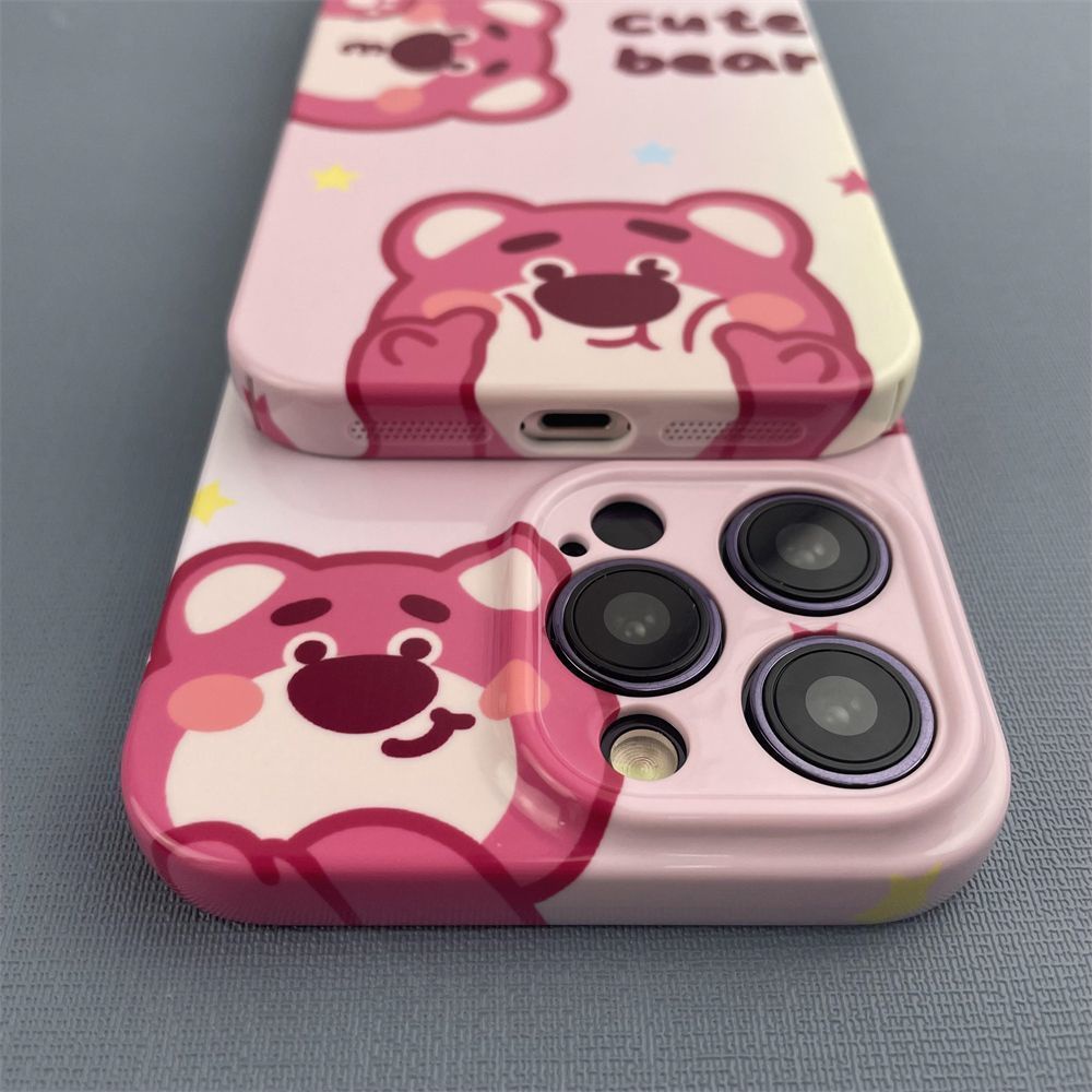 Ốp Điện Thoại Cứng Họa Tiết Gấu Và Dâu Tây Dễ Thương Cho Iphone 13 promax12xsmax xr 1114Pro OZBT