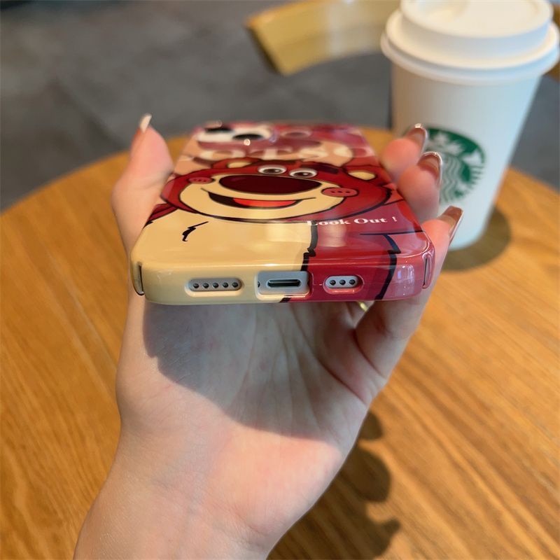 Ốp Điện Thoại Họa Tiết Gấu Và Dâu Tây Dễ Thương Cho Iphone 8p 11 13Promax14Pro 12 IE60