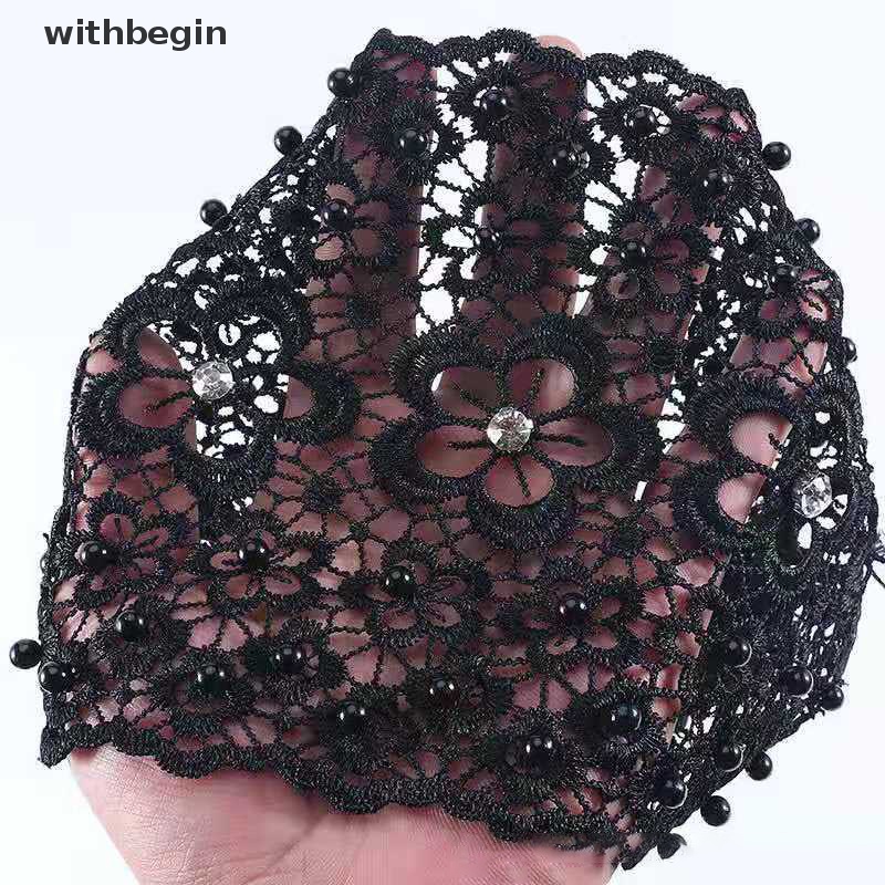 Băng Đô Ren Mỏng Vành Rộng Thoáng Khí Thêu Họa Tiết Đính Ngọc Trai Thời Trang Cho Nữ