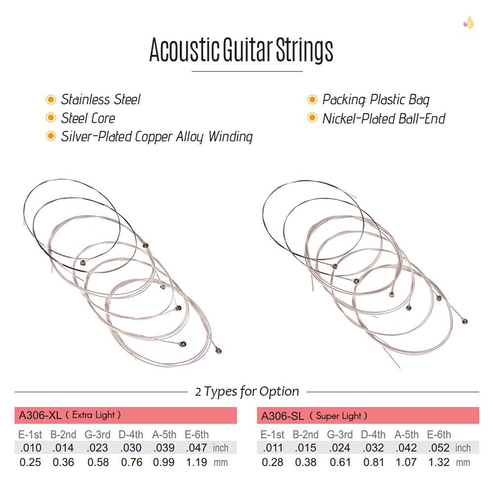 Set 6 Dây Đàn Alice A306 Lõi Bằng Thép Không Gỉ Mạ Đồng (. 010-.047)