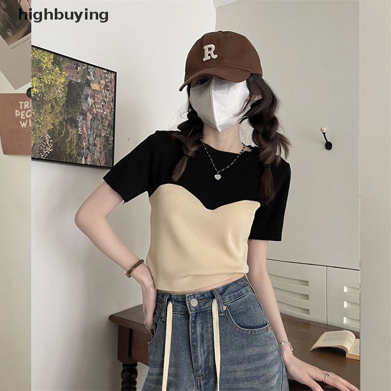 Áo Thun Ngắn Tay Giả Hai Lớp Phong Cách Quyến Rũ Dành Cho Nữ