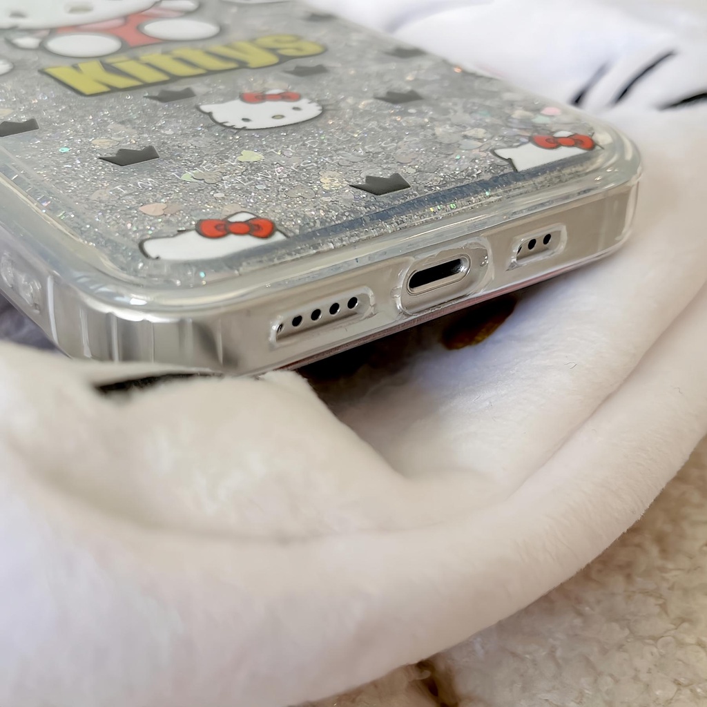 Ốp Điện Thoại TPU Dẻo Họa Tiết Hoạt Hình Hello Kitty Có Nước Kim Tuyến Lấp Lánh Cho iPhone11 12 13 14 Pro Max