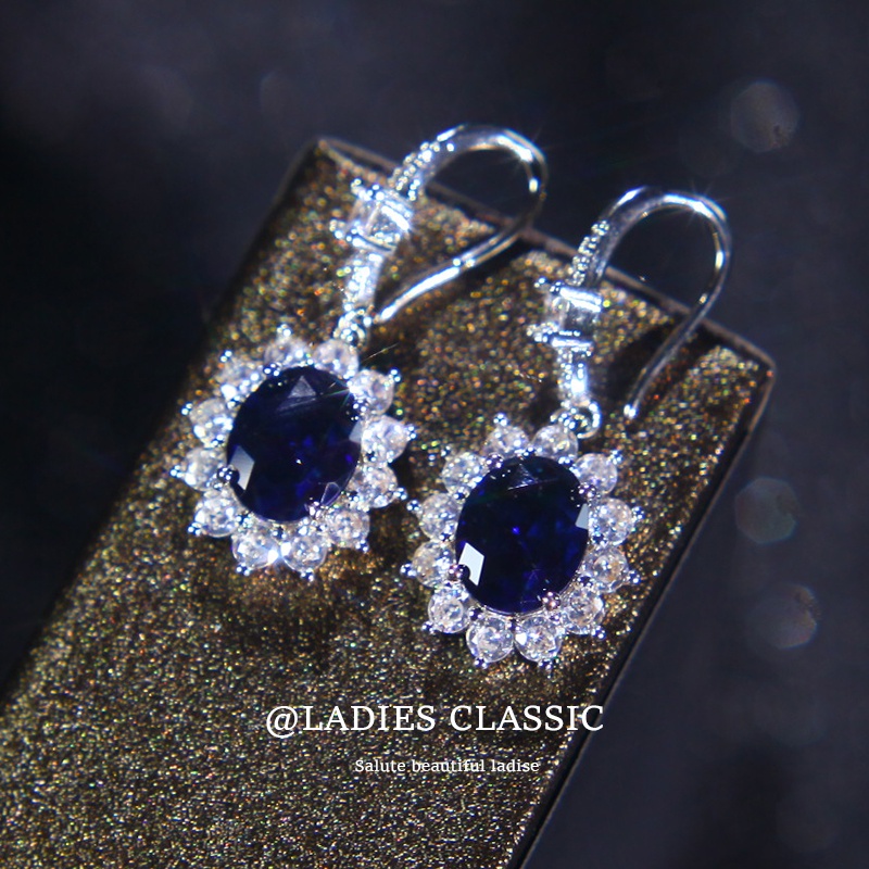 Khuyên Tai Đính Đá Sapphire Phong Cách Cổ Điển Thanh Lịch Dành Cho Nữ