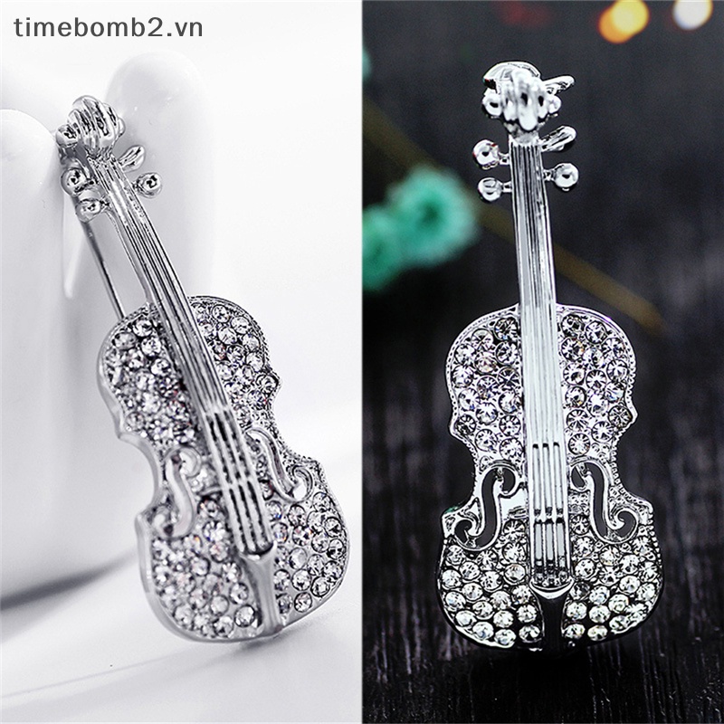 Ghim Cài Áo Mạ Vàng / Bạc Hình Đàn Violin Đính Đá Pha Lê Thời Trang