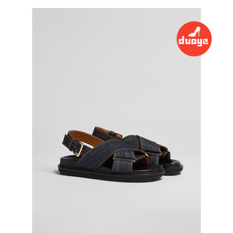 Duoya Tóc Thẳng ~ [Hàng Có Sẵn] Giày Sandal Denim Dây Chéo Hở Ngón Dễ Phối Đồ Cho Nữ Miễn Phí Vận Chuyển