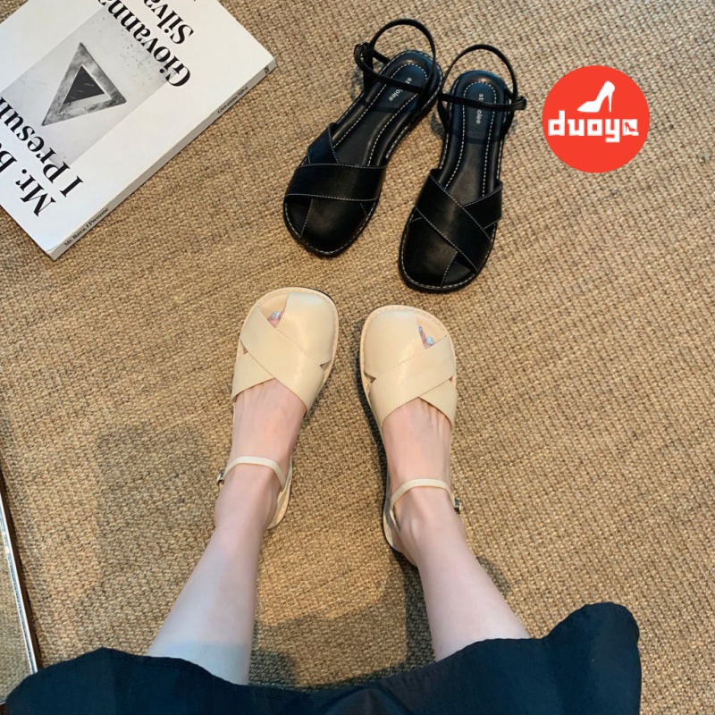 Duoya Tóc Thẳng ~ [Hàng Có Sẵn] Giày Sandal Dây Da Mềm Đế Bằng Hở Ngón Mùa Hè Cho Nữ Miễn Phí Vận Chuyển