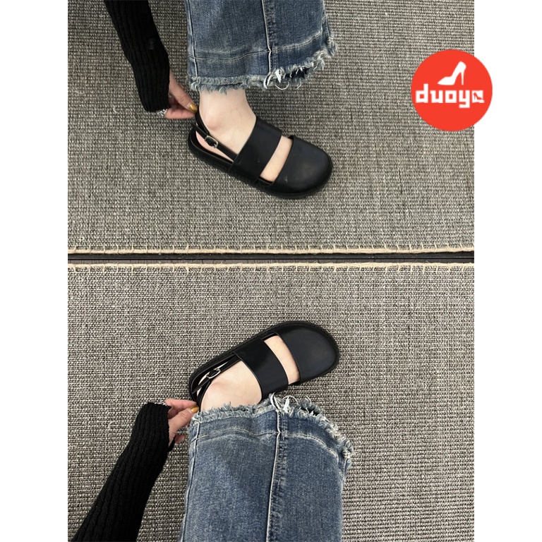 Duoya Tóc Thẳng ~ [Hàng Có Sẵn] Dép Muller Đế Phẳng Dày Hở Ngón Quai Dây Cài Khóa Sau Dành Cho Bạn Nữ Miễn Phí Vận Chuyển