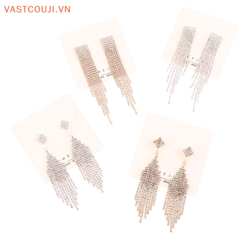 Bông Tai Mạ Bạc 925 Dáng Dài Đính Pha Lê Lấp Lánh Phong Cách Cổ Điển Cho Nữ