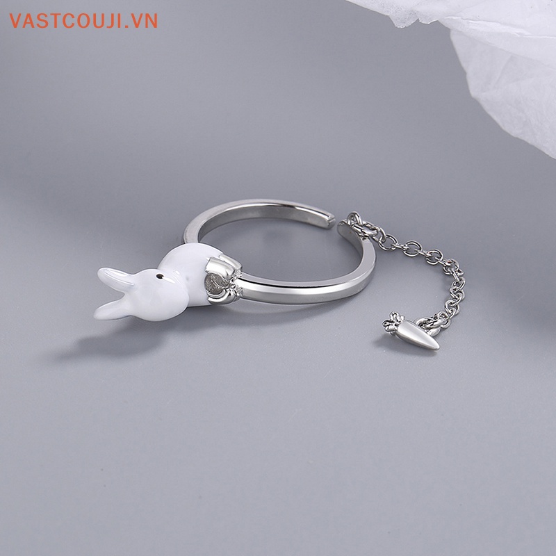 Nhẫn Hở Mạ Bạc 925 Hình Thỏ Và Củ Cải Phối Dây Xích Thời Trang Dự Tiệc Cho Nữ