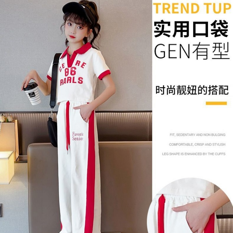 Bộ Đồ Thể Thao Áo Thun Polo Tay Ngắn Phối Quần Dài Thời Trang Mùa Hè Cho Bé Gái