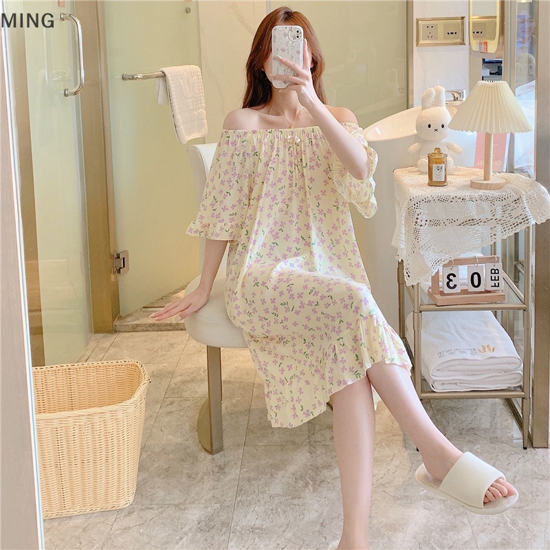 Đồ ngủ Cotton Dáng Dài In Họa Tiết Hoạt Hình Thời Trang Mùa Hè Cho Mẹ Bầu