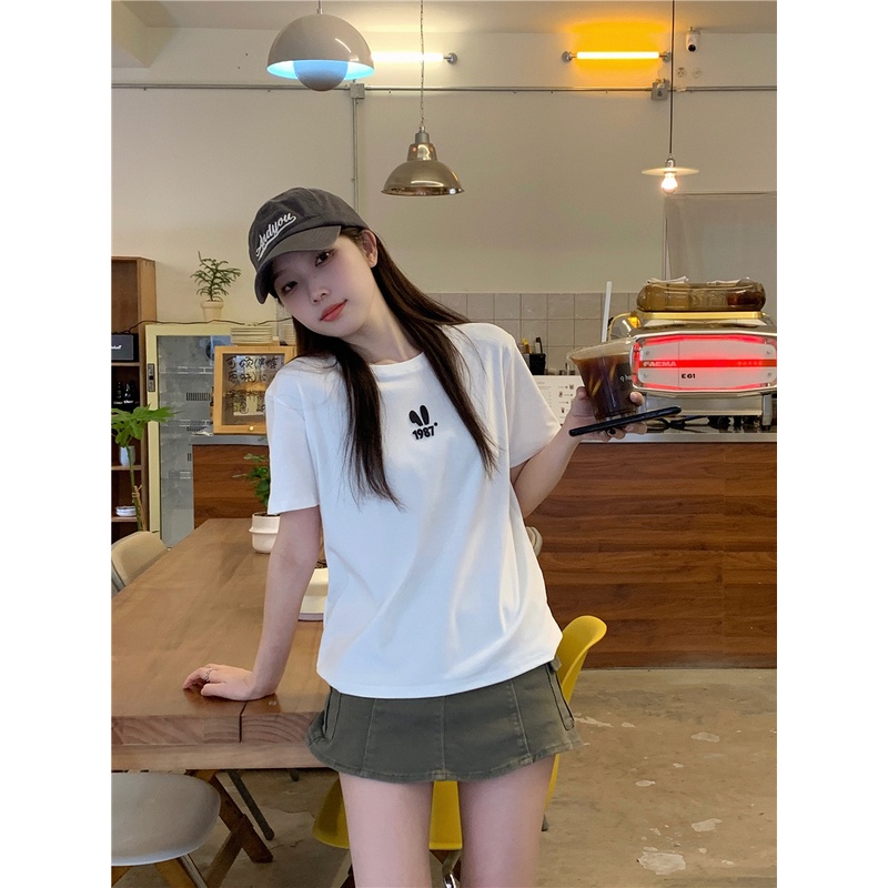 Áo Thun Tay Ngắn Dáng Rộng In Hình Tai Thỏ Ba Chiều Thời Trang Mùa Hè Cho Nữ