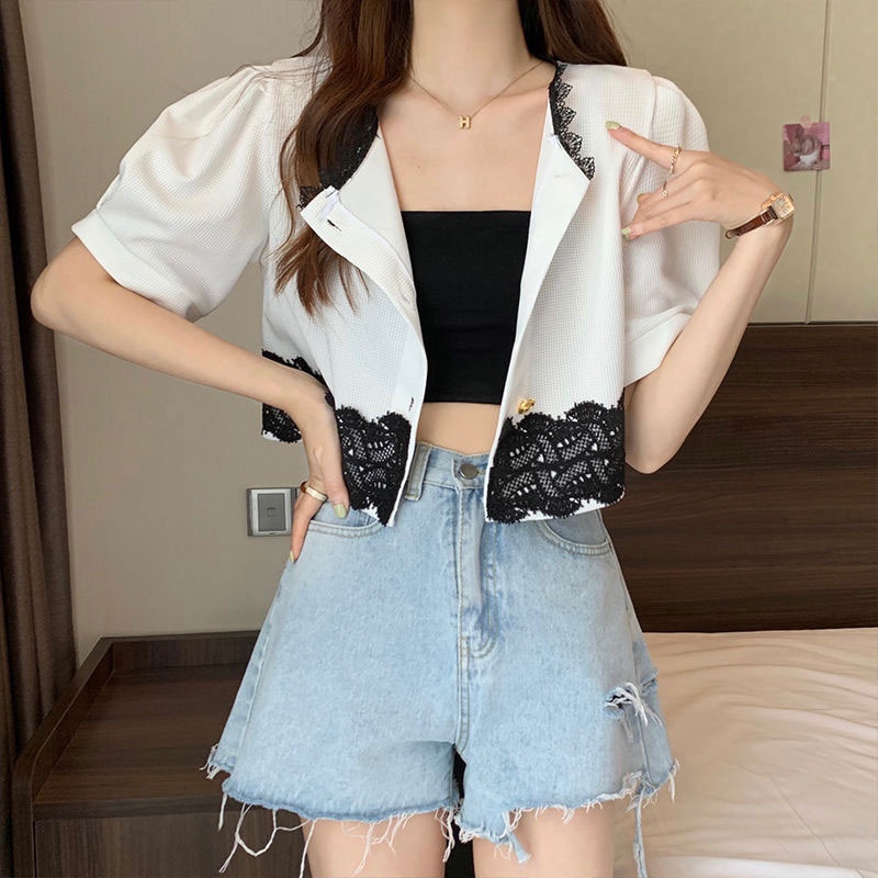 Áo khoác XINLANYASHE tay ngắn phong cách Pháp cổ điển thời trang 2023 dành cho nữ