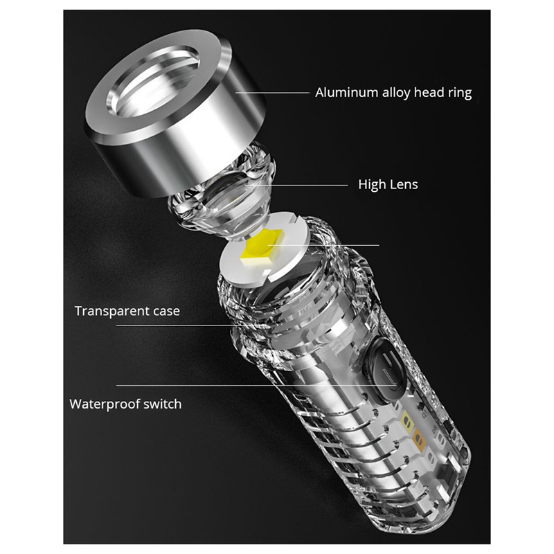 Móc Khóa Đèn Pin Mini Đa Năng Màu Đỏ Và Xanh Dương Có Thể Sạc Lại