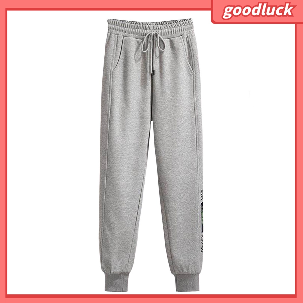 Quần Dài Lưng Thun Ống Rộng Có Túi Dây Rút In Chữ Thời Trang Xuân Thu Cho Nữ