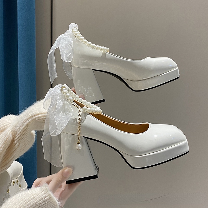 Giày Cao Gót Đế Dày Bằng Da Phong Cách retro Pháp Cho Nữ giày cao gót đen sandal nữ cao gót