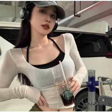 Áo Thun Tay Dài Ôm Dáng + Áo Hai Dây Gợi Cảm Hợp Thời Trang Cho Nữ