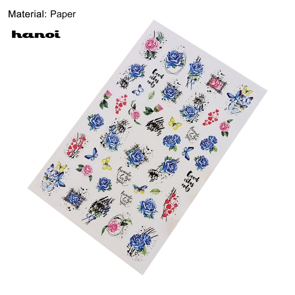 Set 12 Miếng Dán Móng Tay 2D Tự Dính Họa Tiết Hoa Bướm Tinh Tế Dành Cho Nữ