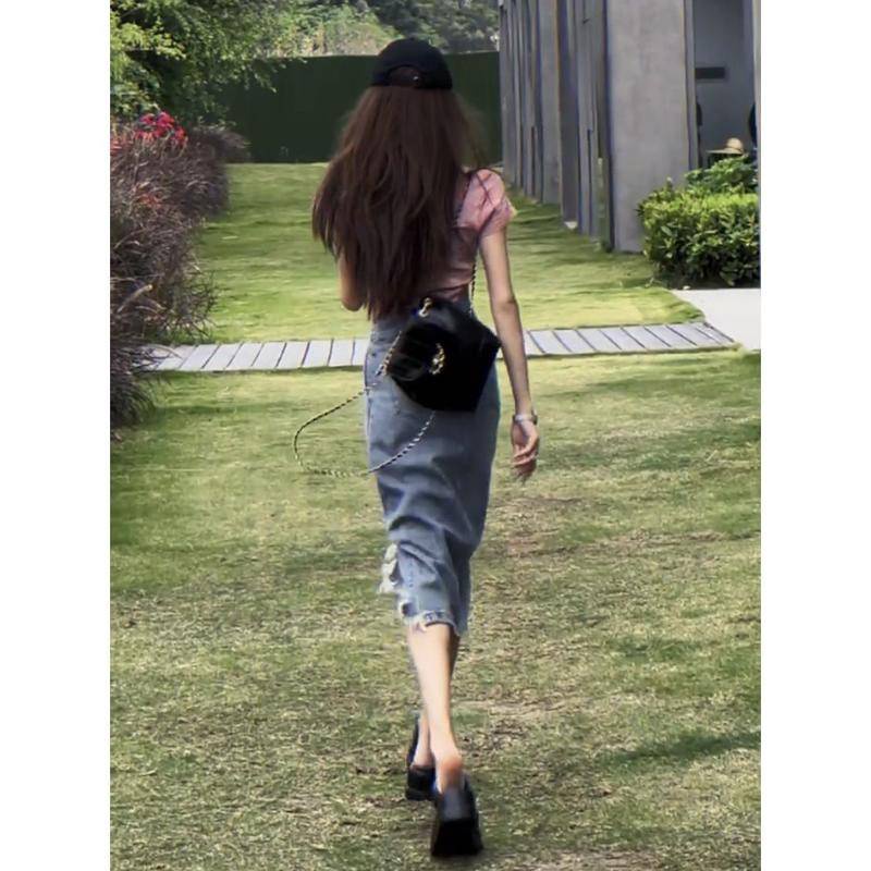 Chân váy jean Chữ A Lưng Cao Lệch Tà Thời Trang Mùa Hè Cho Nữ Cỡ 40-80kg