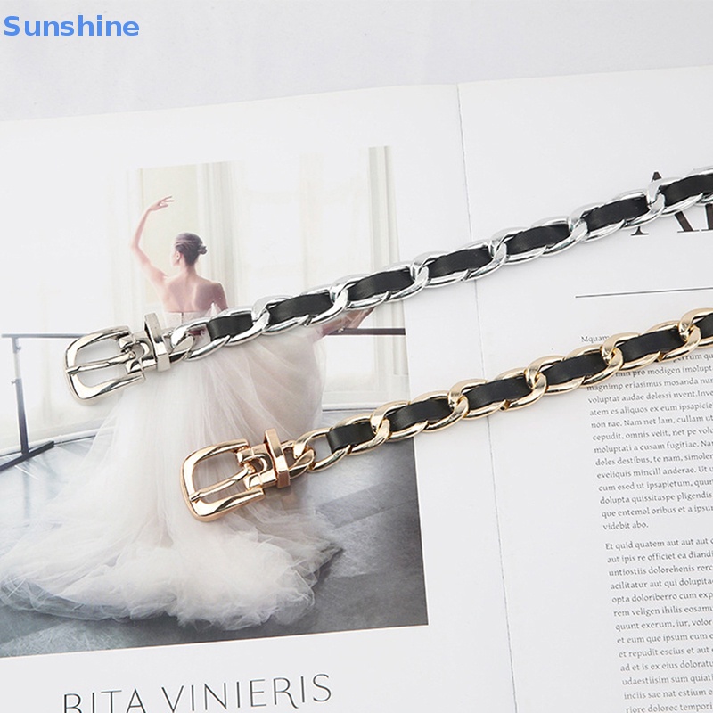 Thắt Lưng Dây Xích Kim Loại Dài Phối Tua Rua Phù Hợp Với Đầm Jean