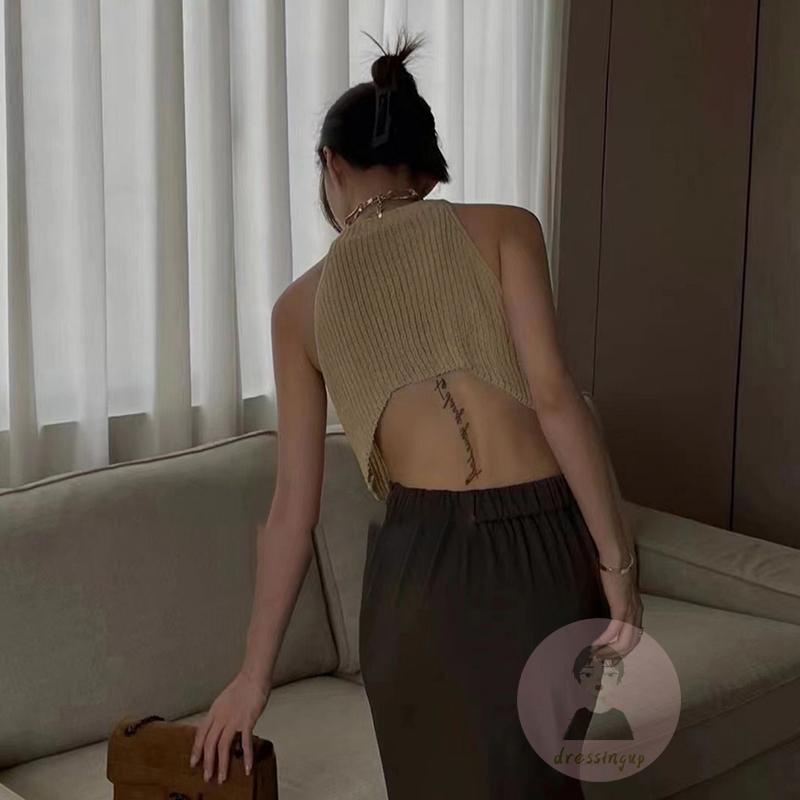 Áo Tank Top Dệt Kim Không Tay Màu Sắc Đơn Giản Cho Nữ