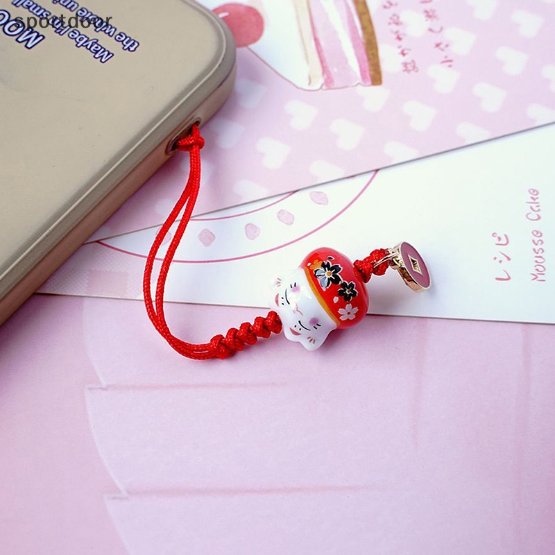 [sportoutdoor] Móc Khóa Điện Thoại Hình Mèo May Mắn Maneki Neko Trinkets Nhật Bản Dễ Thương [out]