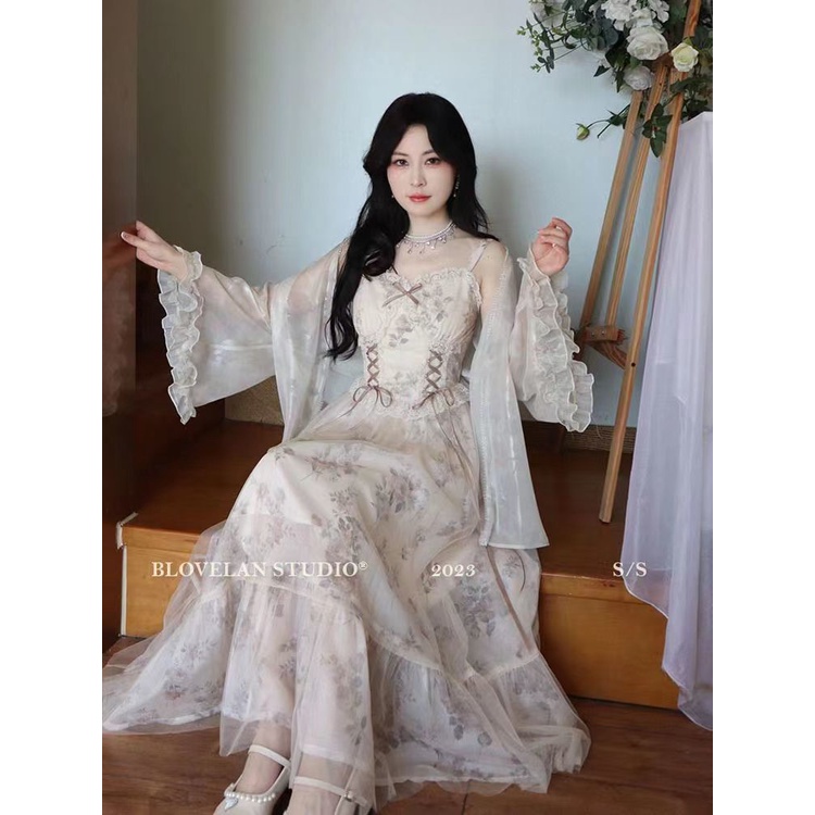 Đầm Hai Dây Phối Lưới Họa Tiết Hoa Xinh Xắn Thời Trang Dành Cho Mùa Hè