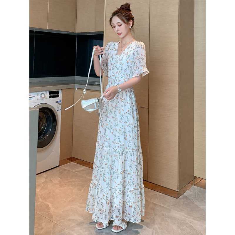 NRVP Đầm Dài Tay Ngắn In Hoa Độc Đáo Thời Trang Mùa Hè Hàn Quốc 2023 Dành Cho Bạn Nữ