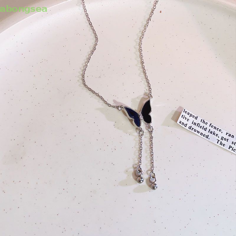 Vòng cổ Nhiều Lớp Tua Rua Mặt Hình Bướm Đen Phong Cách Retro Cá Tính Cho Nữ