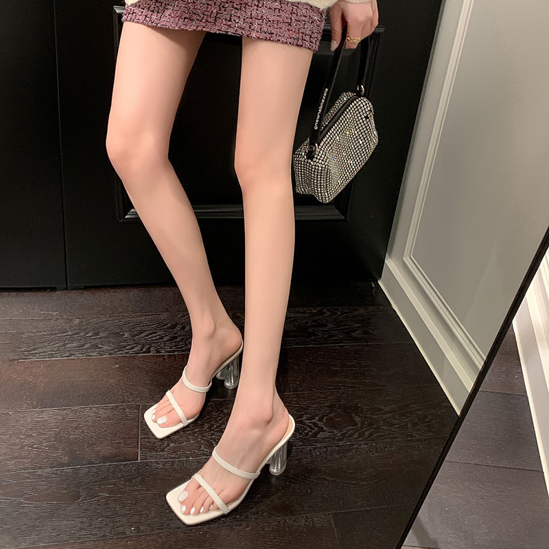 Duoya Dép Cao Gót Đế Dày Quai Ngang Trong Suốt Đơn Giản Dễ Phối Đồ Thời Trang Mùa Hè Phong Cách Hàn Quốc Cho Nữ