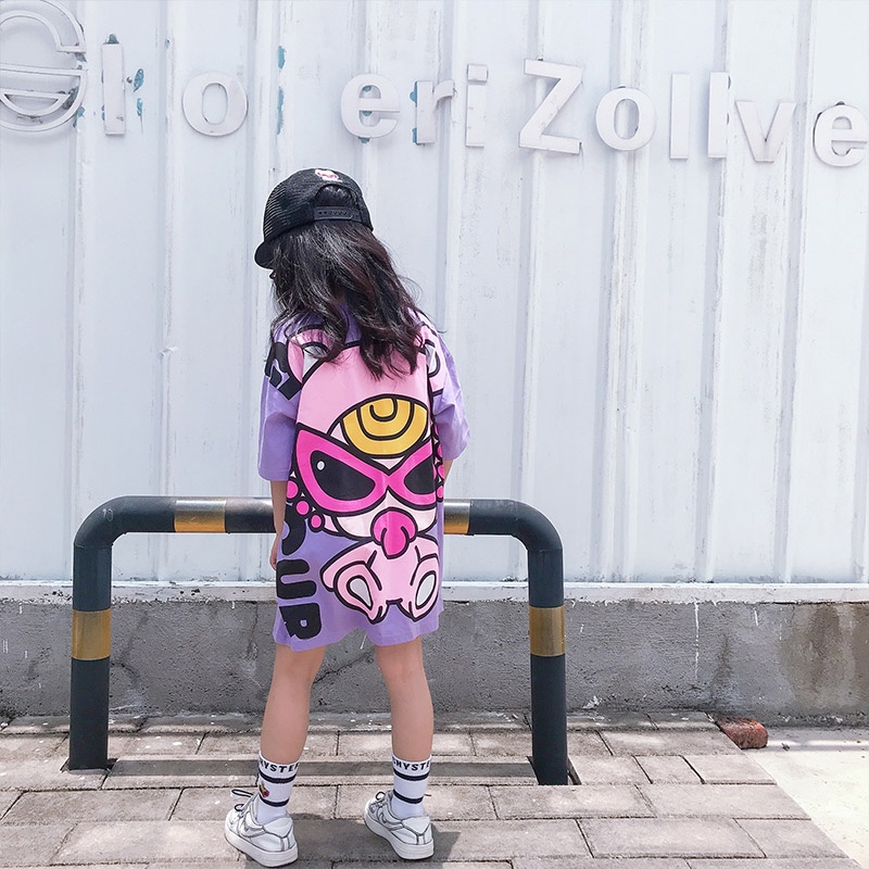 Đầm Thun 100% cotton Tay Ngắn In Họa Tiết Hoạt Hình Dành Cho Mẹ Và Bé Gái