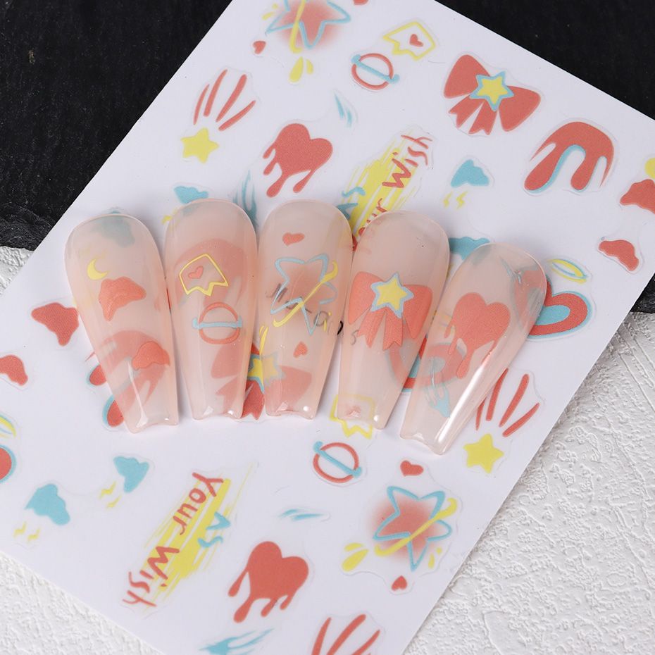 Miếng Dán Trang Trí Móng Tay Hình Trăng Sao Nhiều Màu Sắc Kiểu Pháp Xinh Xắn