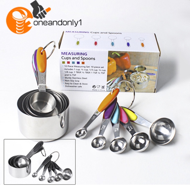 Bộ 10 Muỗng Đo Lường Bằng Thép Không Gỉ Cách Nhiệt Chống Trượt Tiện Dụng
