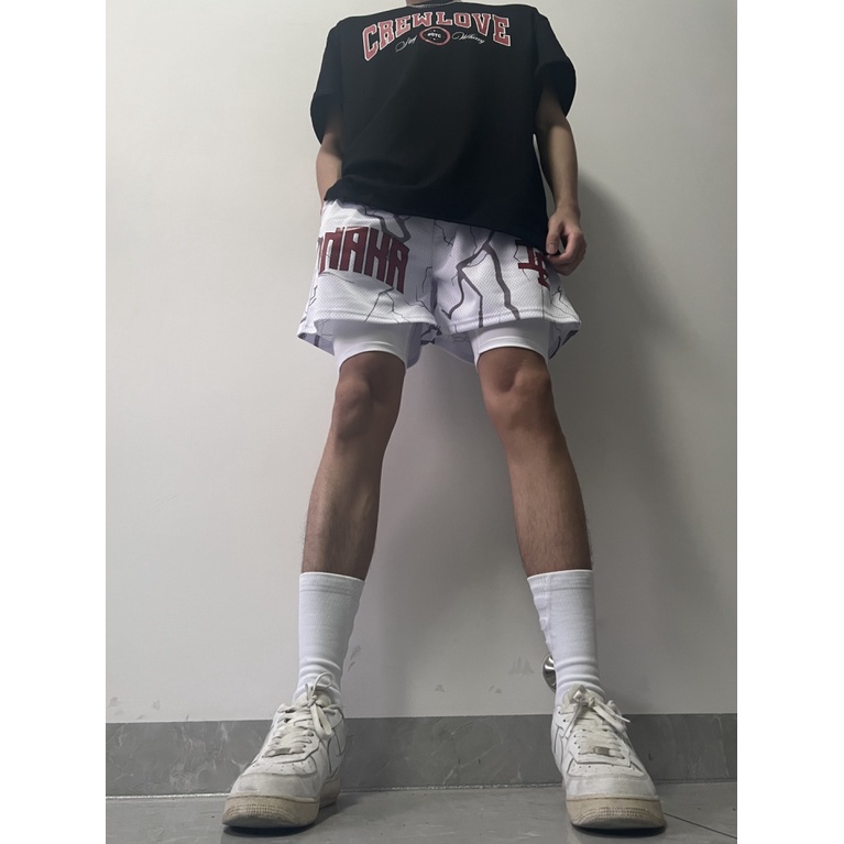 Inaka POWER Quần Short Thể Thao Bóng Rổ Giả Hai Mảnh Khô Nhanh Phong Cách Đường Phố Mỹ Hàng Mới