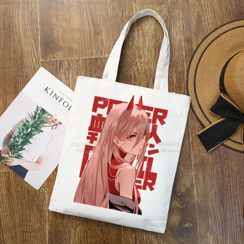 Túi Tote Canvas In Hình Anime Nhật Bản Chainsaw Man Pochita Makima Có Thể Tái Sử Dụng Hàng Ngày AFSB