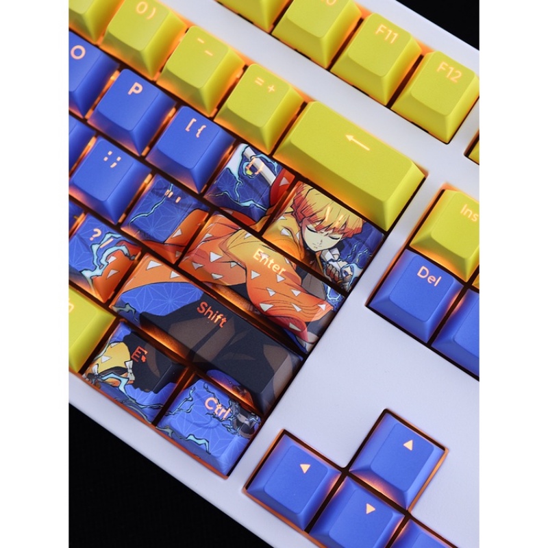 Agatsuma Zenitsu Keycaps Cherry Profile Demon Slayer Anime PBT DYE Sub Cơ Keycap