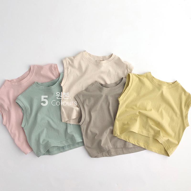 Áo Thun cotton Sát Nách Màu Sắc Đơn Giản Phong Cách Hàn Quốc Cho Bé