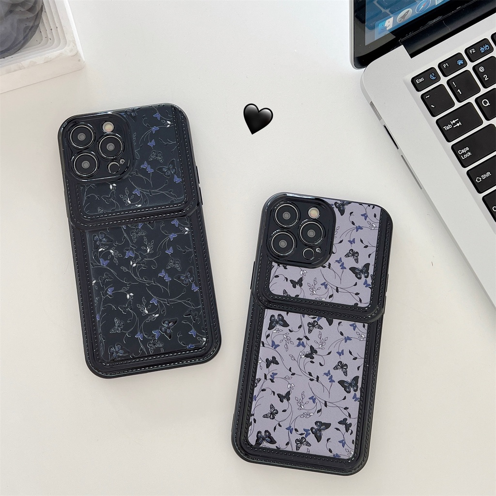 Ốp Điện Thoại Silicon PC Mềm Hình Bướm Màu Đen Bảo Vệ Máy Ảnh Cho iPhone 11 13 12 14 PRO MAX